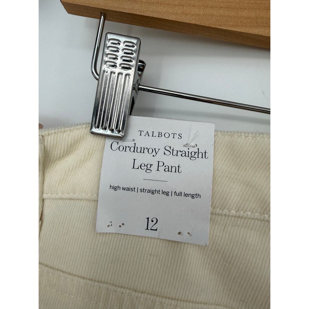 Talbots Corduroy Straight Leg Pants Size 12 Ivory Cream High Rise NWT Minimalist - Picture 7 of 13
